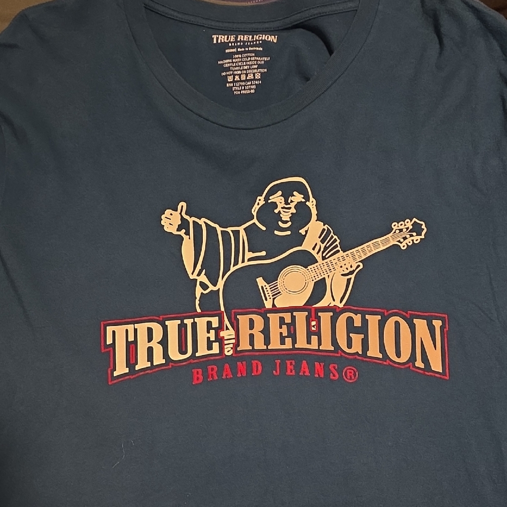 True Religion Navy Graphic Tee with Buddha Design